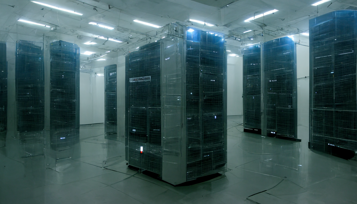 White server room with scattered server racks.
