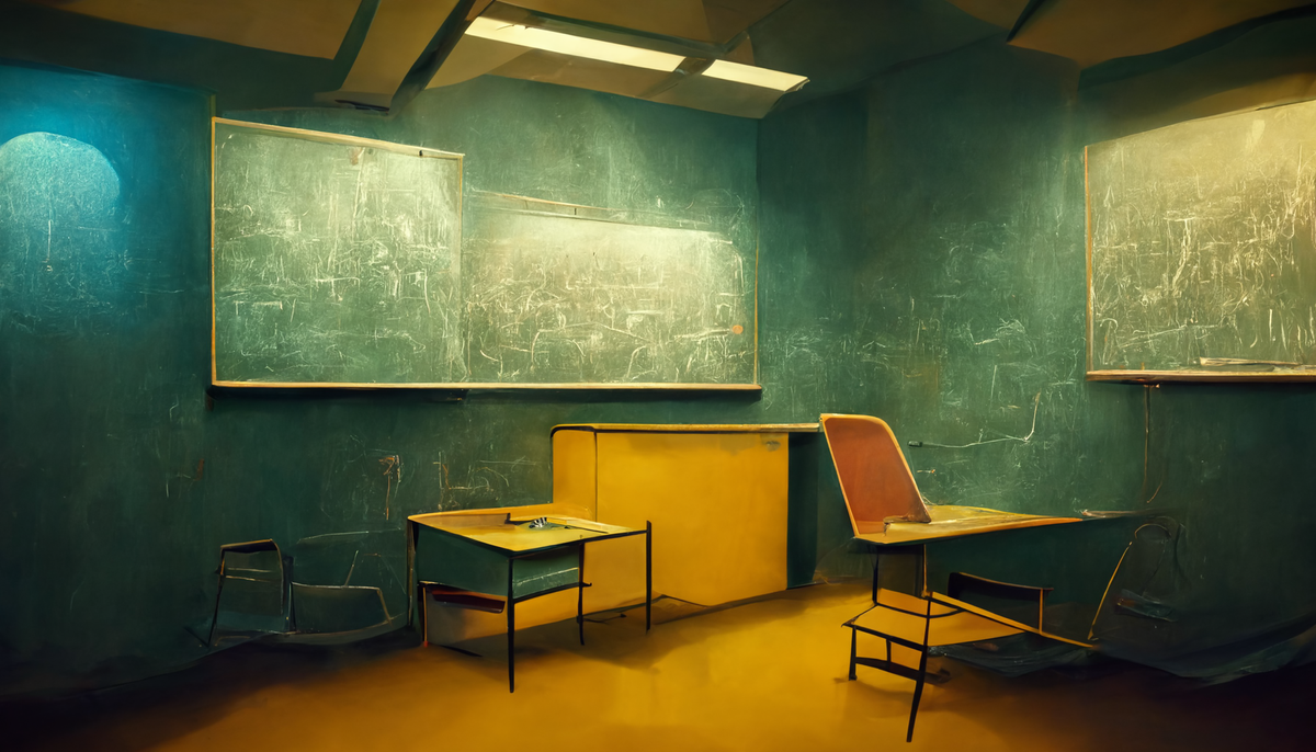 cClassroom with some desks and chalkboards